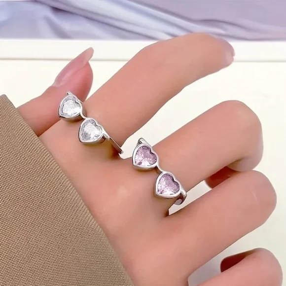 For @playboy_tammy Silver Heart Sunglasses Ring with Pink Gemstones - Picture 2 of 3